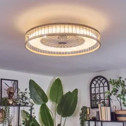 hofstein Benasal Plafonnier, Ventilateur de plafond lumineux Écru, Blanc, 1 lumière, Télécommandes