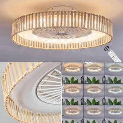 hofstein Benasal Plafonnier, Ventilateur de plafond lumineux Écru, Blanc, 1 lumière, Télécommandes