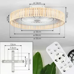 hofstein Benasal Plafonnier, Ventilateur de plafond lumineux Écru, Blanc, 1 lumière, Télécommandes