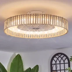 hofstein Benasal Plafonnier, Ventilateur de plafond lumineux Écru, Blanc, 1 lumière, Télécommandes