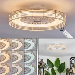 hofstein Benasal Plafonnier, Ventilateur de plafond lumineux Écru, Blanc, 1 lumière, Télécommandes
