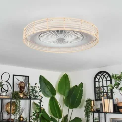 hofstein Benasal Plafonnier, Ventilateur de plafond lumineux Écru, Blanc, 1 lumière, Télécommandes