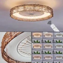 hofstein Benasal Plafonnier, Ventilateur de plafond lumineux Écru, Blanc, 1 lumière, Télécommandes