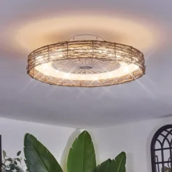 hofstein Benasal Plafonnier, Ventilateur de plafond lumineux Écru, Blanc, 1 lumière, Télécommandes