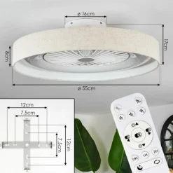 hofstein Benasal Plafonnier, Ventilateur de plafond lumineux LED Blanc, 1 lumière, Télécommandes