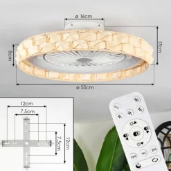 hofstein Benasal Plafonnier, Ventilateur de plafond lumineux LED Blanc, 1 lumière, Télécommandes