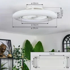 hofstein Benesal Plafonnier, Ventilateur de plafond lumineux LED Blanc, 1 lumière, Télécommandes