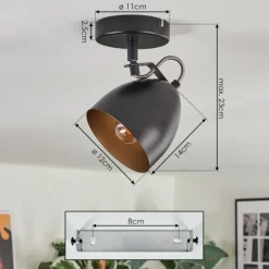 Lampes Dorées-hofstein Bjedstrup Plafonnier, Spot de plafond, Spot mural Noir, 1 lumière