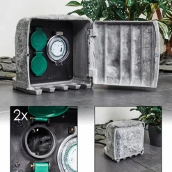 hofstein Bloc de prises électriques d'extérieur Tinú Noir, Pierre