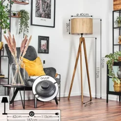 Style Boho-Chic-hofstein Bongal Lampadaire, Liseuse Écru, Noir, 1 lumière