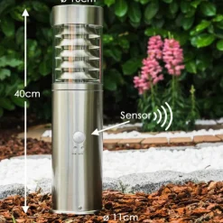 hofstein Borne d'éclairage Dakar Acier inoxydable, 1 lumière, Détecteur de mouvement