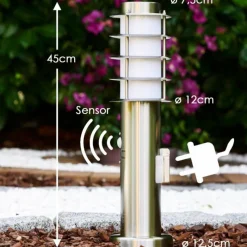 hofstein Borne d'éclairage Tunes Acier inoxydable, 1 lumière, Détecteur de mouvement