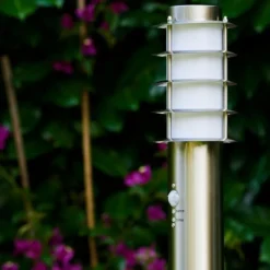 hofstein Borne d'éclairage Tunes Acier inoxydable, 1 lumière, Détecteur de mouvement