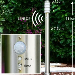 hofstein Borne d'éclairage Tunes Acier inoxydable, 1 lumière, Détecteur de mouvement
