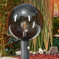 Suspension Verre Fumé-hofstein Borne lumineuse Bostarenga Anthracite, 1 lumière, Détecteur de mouvement