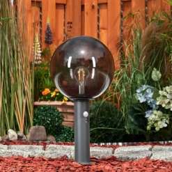 Suspension Verre Fumé-hofstein Borne lumineuse Bostarenga Anthracite, 1 lumière, Détecteur de mouvement