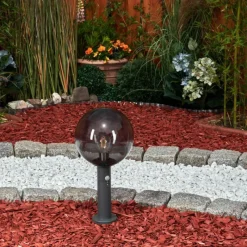 Suspension Verre Fumé-hofstein Borne lumineuse Bostarenga Anthracite, 1 lumière, Détecteur de mouvement