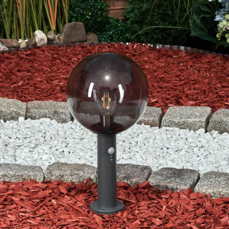 Suspension Verre Fumé-hofstein Borne lumineuse Bostarenga Anthracite, 1 lumière, Détecteur de mouvement