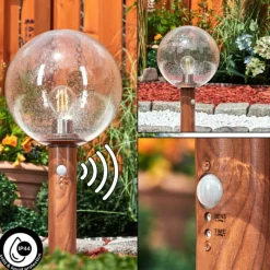 Lampes Vintages & Rétros-hofstein Borne lumineuse Bubodefo Brun, Couleur bois, 1 lumière, Détecteur de mouvement