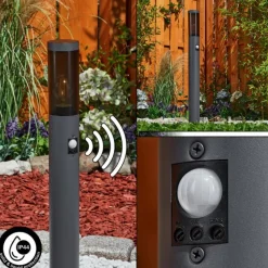 Suspension Verre Fumé-hofstein Borne lumineuse Gaborone Anthracite, 1 lumière, Détecteur de mouvement