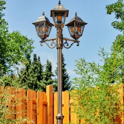 Luminaires Rustiques-hofstein Borne lumineuse Halla Brun, Or, Noir, 3 lumières