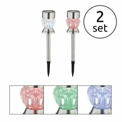 Luminaires Globo Lighting Borne lumineuse - kit de 2 Globo SOLAR LED Acier inoxydable, Noir, 1 lumière