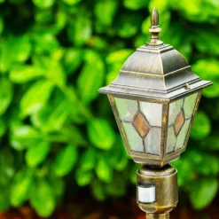 Luminaires Rustiques-hofstein Borne lumineuse Antibes Brun doré, 1 lumière, Détecteur de mouvement