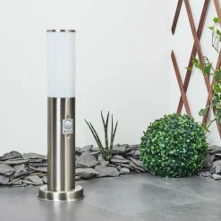 hofstein Borne lumineuse Caserta Nickel mat, Blanc, 1 lumière, Détecteur de mouvement