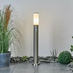 hofstein Borne lumineuse Caserta Nickel mat, Blanc, 1 lumière, Détecteur de mouvement