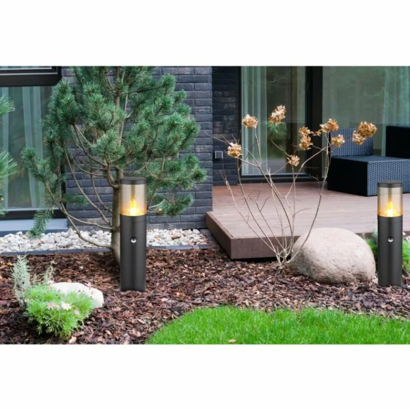 Suspension Verre Fumé-Luminaires Globo Lighting Borne lumineuse Globo XELOO Noir, 1 lumière, Détecteur de mouvement