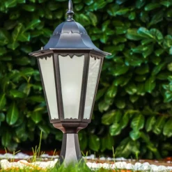 Luminaires Rustiques-hofstein Borne lumineuse Hongkong Frost Noir, 1 lumière