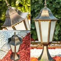 Luminaires Rustiques-hofstein Borne lumineuse Hongkong Frost Bronze, Or, 1 lumière