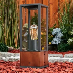 Lampes En Bois-hofstein Borne lumineuse Kiwalik Bois foncé, Noir, 1 lumière