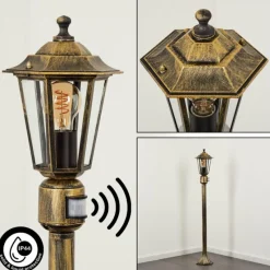 Luminaires Rustiques-hofstein Borne lumineuse Loria Brun, Or, Noir, 1 lumière, Détecteur de mouvement