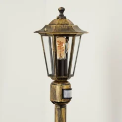 Luminaires Rustiques-hofstein Borne lumineuse Loria Brun, Or, Noir, 1 lumière, Détecteur de mouvement