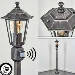 Luminaires Rustiques-hofstein Borne lumineuse Loria Noir, Argenté, 1 lumière, Détecteur de mouvement