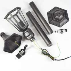 Luminaires Rustiques-hofstein Borne lumineuse Loria Noir, Argenté, 1 lumière, Détecteur de mouvement