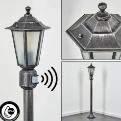 Luminaires Rustiques-hofstein Borne lumineuse Loria Noir, Argenté, 1 lumière, Détecteur de mouvement