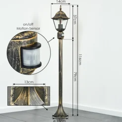 Luminaires Rustiques-hofstein Borne lumineuse Naofe Or, Noir, 1 lumière, Détecteur de mouvement