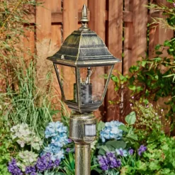 Luminaires Rustiques-hofstein Borne lumineuse Naofe Or, Noir, 1 lumière, Détecteur de mouvement