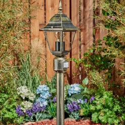 Luminaires Rustiques-hofstein Borne lumineuse Naofe Or, Noir, 1 lumière, Détecteur de mouvement