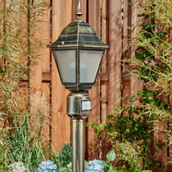 Luminaires Rustiques-hofstein Borne lumineuse Naofe Or, Noir, 1 lumière, Détecteur de mouvement