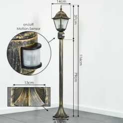 Luminaires Rustiques-hofstein Borne lumineuse Naofe Or, Noir, 1 lumière, Détecteur de mouvement