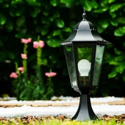 Luminaires Rustiques-hofstein Borne lumineuse noire Noir, Transparent, 1 lumière