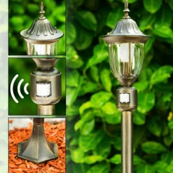 Luminaires Rustiques-hofstein Borne lumineuse Ribadeo Noir doré, 1 lumière, Détecteur de mouvement