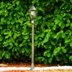 Luminaires Rustiques-hofstein Borne lumineuse Ribadeo Noir doré, 1 lumière, Détecteur de mouvement