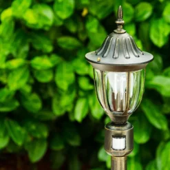 Luminaires Rustiques-hofstein Borne lumineuse Ribadeo Noir doré, 1 lumière, Détecteur de mouvement