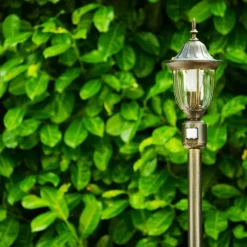 Luminaires Rustiques-hofstein Borne lumineuse Ribadeo Noir doré, 1 lumière, Détecteur de mouvement