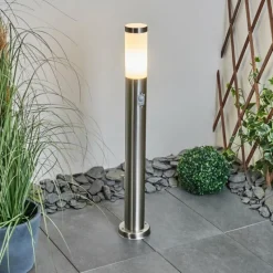 hofstein Borne lumineuse Sessa Nickel mat, 1 lumière, Détecteur de mouvement