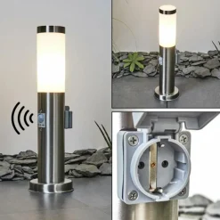 hofstein Borne lumineuse Sessa Nickel mat, 1 lumière, Détecteur de mouvement